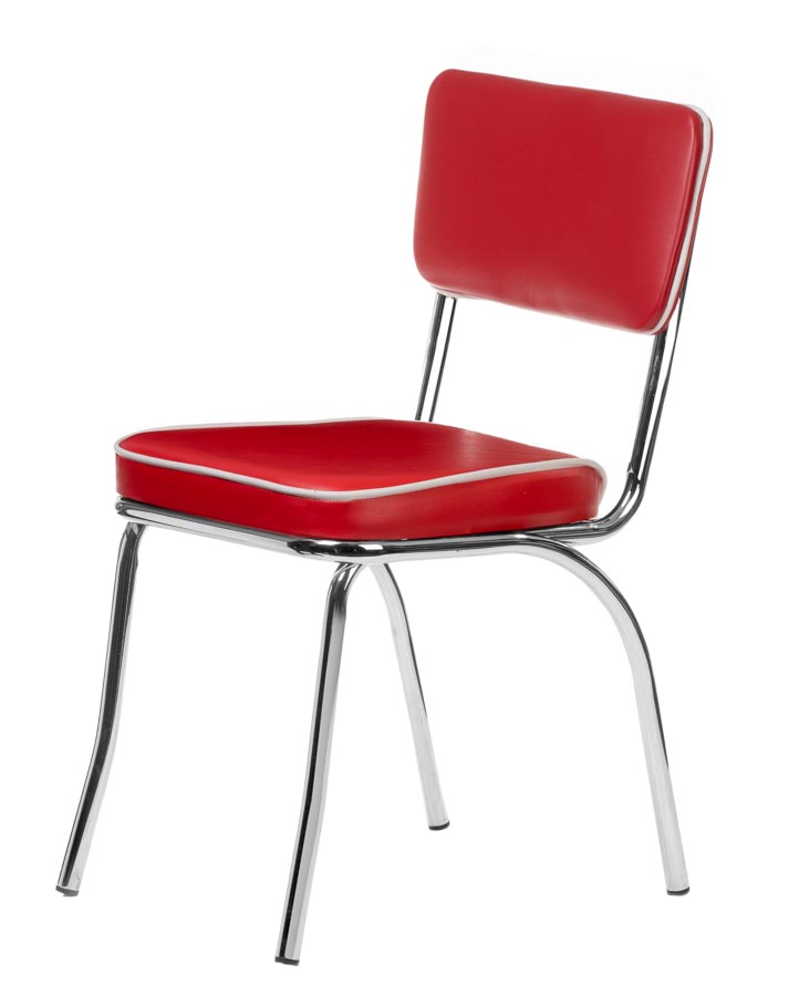 Chrome Retro Dining Chair With Red Vinyl Cushioned Seat And Back Retro Collection Chairs Direct Seating