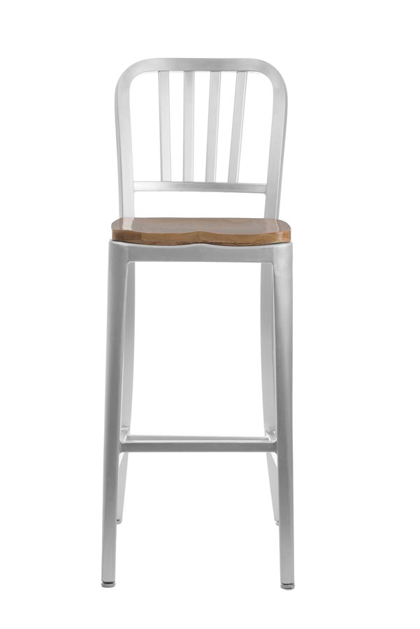 Aluminum Sandra Navy Style Barstool With Oak Seat Collection Aluminum Sandra Navy Style Barstool With Oak Seat