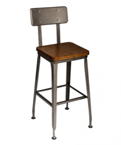 Lincoln Clear Coated Steel Barstool with Wood Seat
