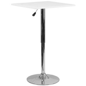 Square White Wood Cafe Pub Table with Adjustable Height