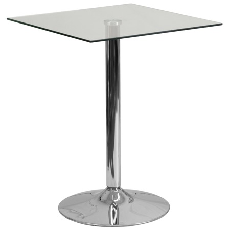 Square Glass Cafe Pub Table with Chrome Base