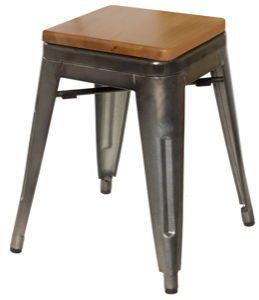 Galvanized Steel Backless Bar Stool with Wood Seat -18" Height