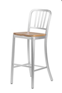 Aluminum Sandra Navy Style Barstool with Oak Seat