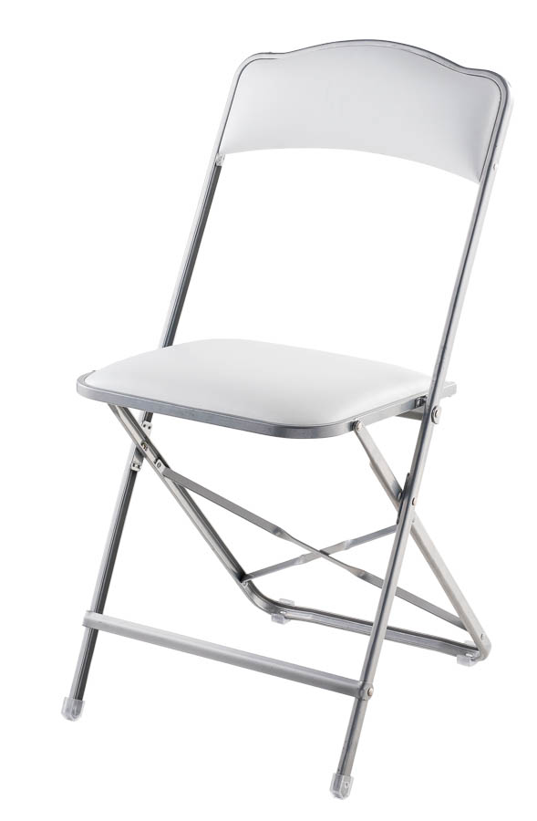 Silver Frame Fritz Style Folding Chairs with Vinyl Cushion – Seated In Style