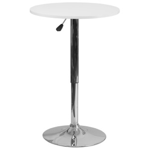 Round White Wood Cafe Pub Table with Adjustable Height