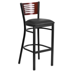 Slat Back Barstool with Wood Back and Vinyl Seat