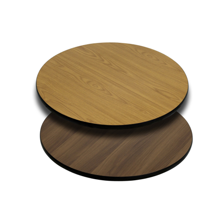 Round Restaurant Table With Natural Or Walnut Reversible Laminate Top