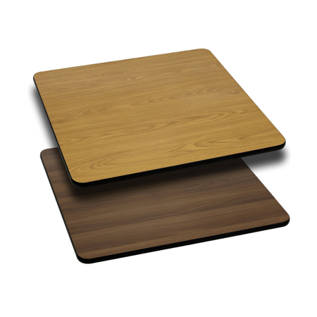 Square Restaurant Table With Natural or Walnut Reversible Laminate Top