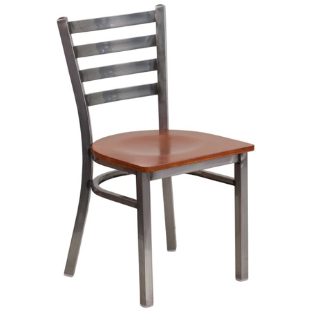 Clear Coated Ladder Back Metal Chair with Wood Seat