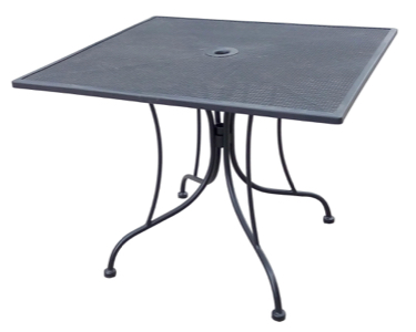 Wrought Iron Black Mesh Table 36" Square with Umbrella Hole.