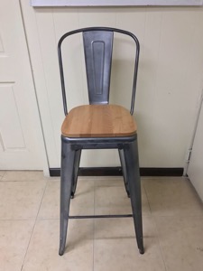 Galvanized Steel Bar Stool with Wood Seat