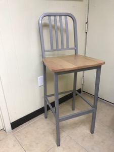 Steel Navy Style Stool with Wood Seat