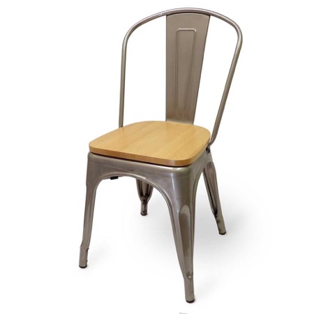 Mason Clear Coated Metal Indoor Chair with Natural Wood Seat