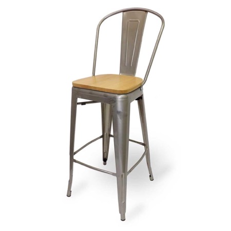 Mason Clear Coated Metal Indoor Barstool with Natural Wood Seat