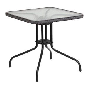 Square Patio Glass Table With Rattan Trim