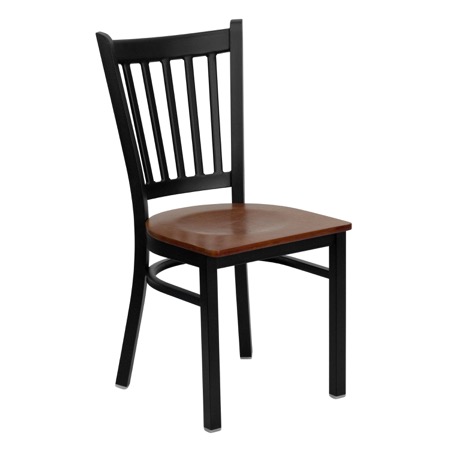 Vertical Back Metal Chair with Wood Seat