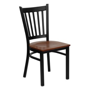 Vertical Back Metal Chair with Wood Seat