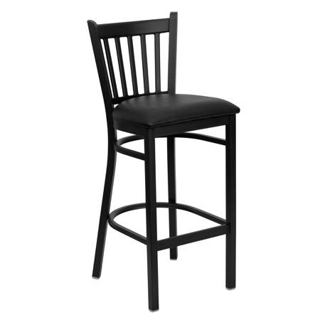 Black Vertical Back Metal Barstool with Vinyl Seat