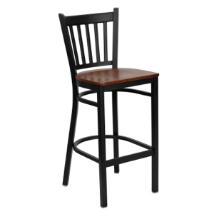 Black Vertical Back Metal Barstool with Wood Seat