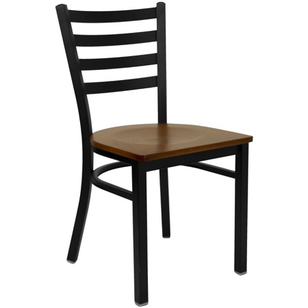 Black Ladder Back Metal Chair with Wood Seat