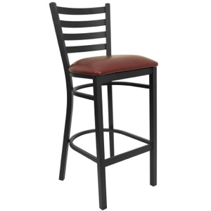 Black Ladder Back Metal Barstool with Vinyl Seat