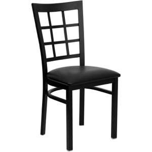 Black Window Back Metal Restaurant Chair with Vinyl Seat