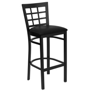 Black Window Back Metal Barstool with Vinyl Seat