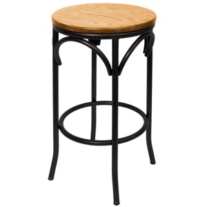 Henry Steel Backless Barstool with Natural Wood Seat