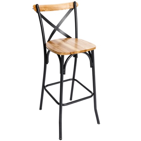 Henry Steel Crossback Barstool with Natural Wood Seat