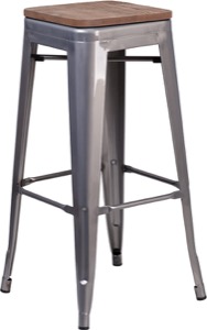 Grayson 30" Clear Coated Metal Backless Barstool + Wood Seat