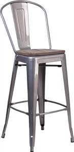 Grayson Clear Coated Metal Barstool + Wood Seat