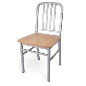 City Style Urban Steel Navy Chair with Wood Seat