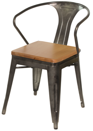 Gunmetal Galvanized Steel  Arm Chair with Wood Seat
