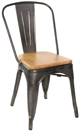 Gunmetal Galvanized Steel Chair with Wood Seat