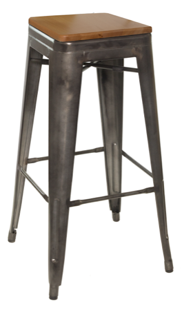 Galvanized Steel Backless Barstool with Wood Seat